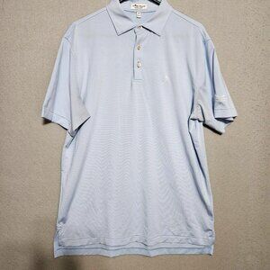 Peter Millar Summer Comfort Polo Golf Shirt Blue Stripe Branding Men's Sz M